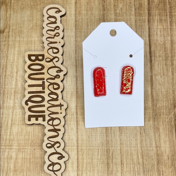 Jewelry - Red and Gold Flake Rectangle Stud Earrings